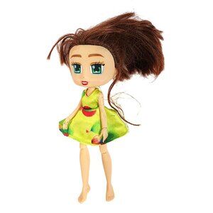 Boxy Girls Doll Green Dress with Balloons and Green Eyes Brunette Hair Fashion